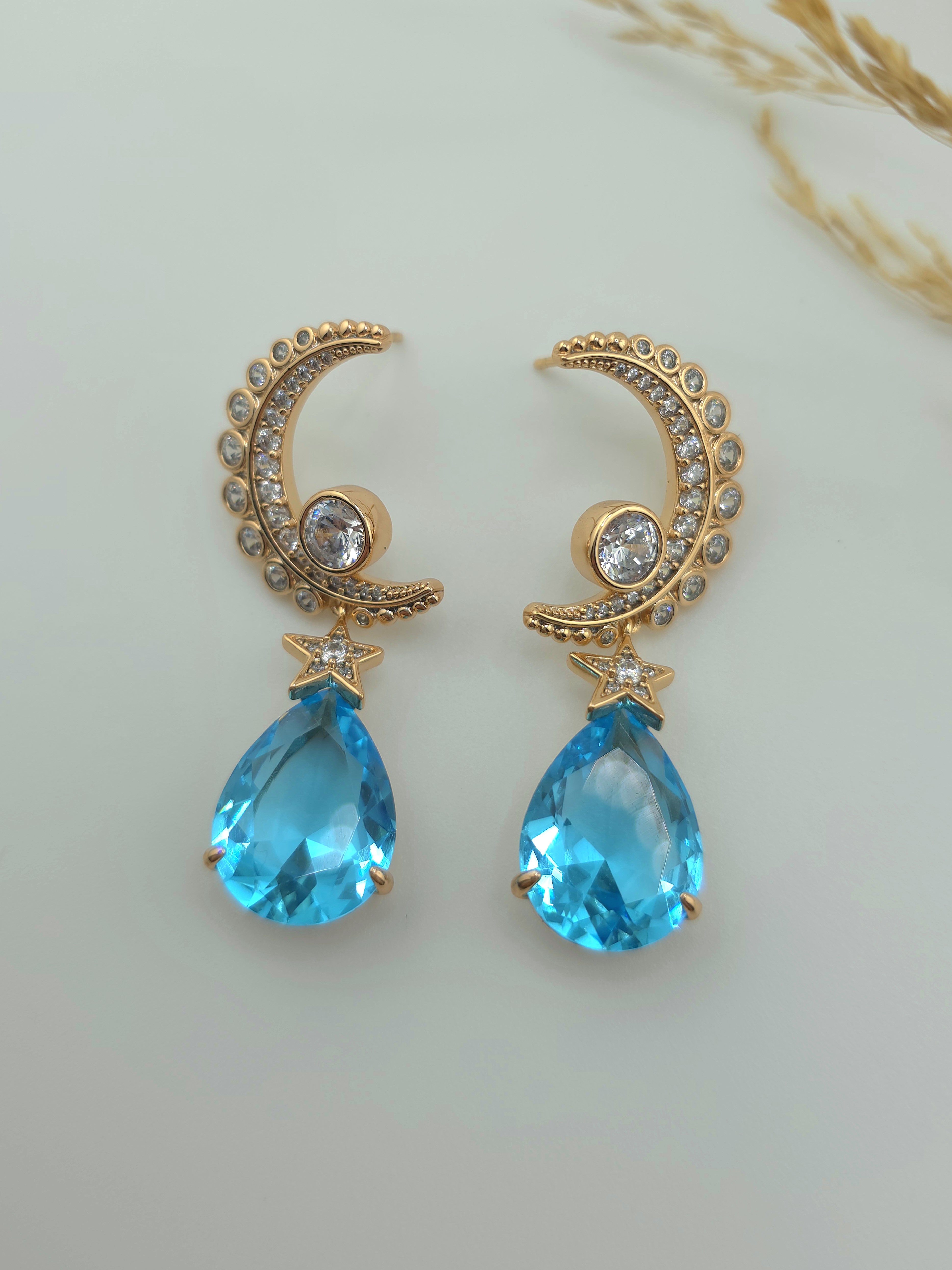 Сережки блакитні кристали Swarovski форма місяця