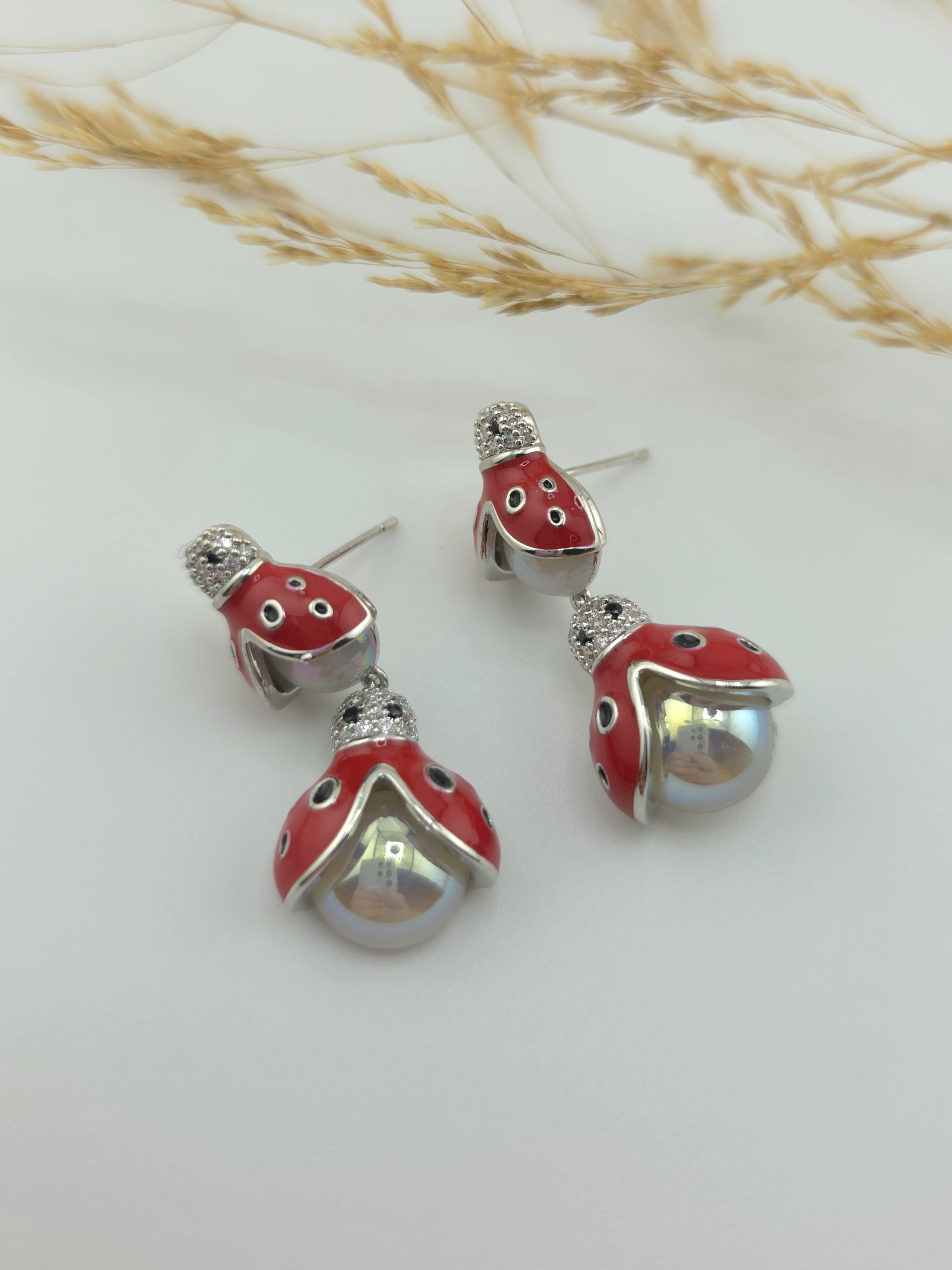Сережки "Божі корівки" з фіанітиками