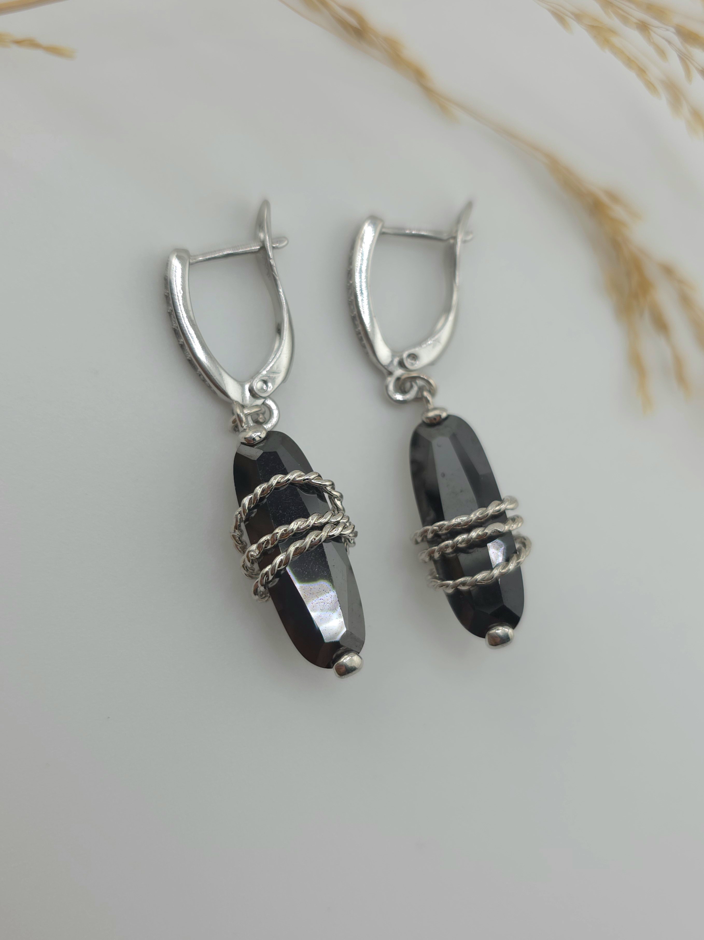 Сережки з кристалами Swarovski та натуральним агатом