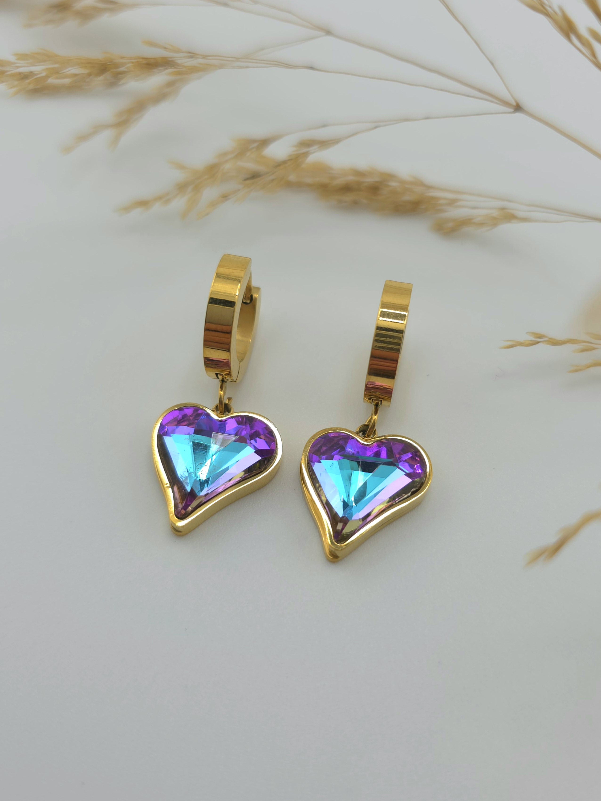 Сережки фіолетовий відтінок Swarovski у формі сердечок